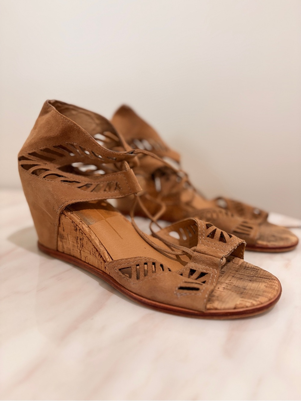Dolce Vita Suede Cutout Lace-Up Wedge Sandals